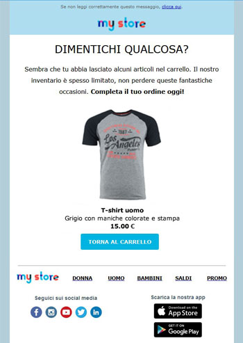 Template email carrello abbandonato