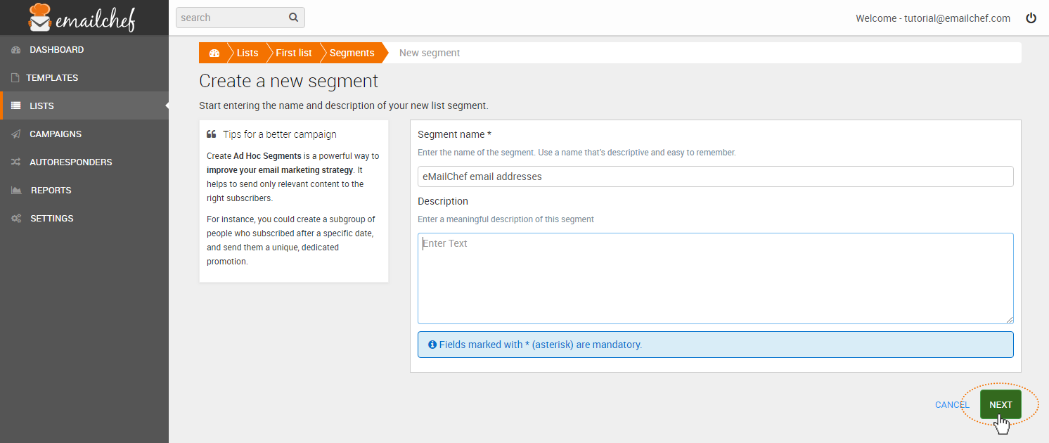 How to create segments - Emailchef