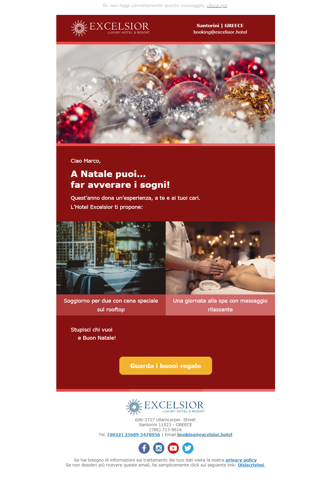 Esempio Newsletter Hotel: Speciale regali di Natale