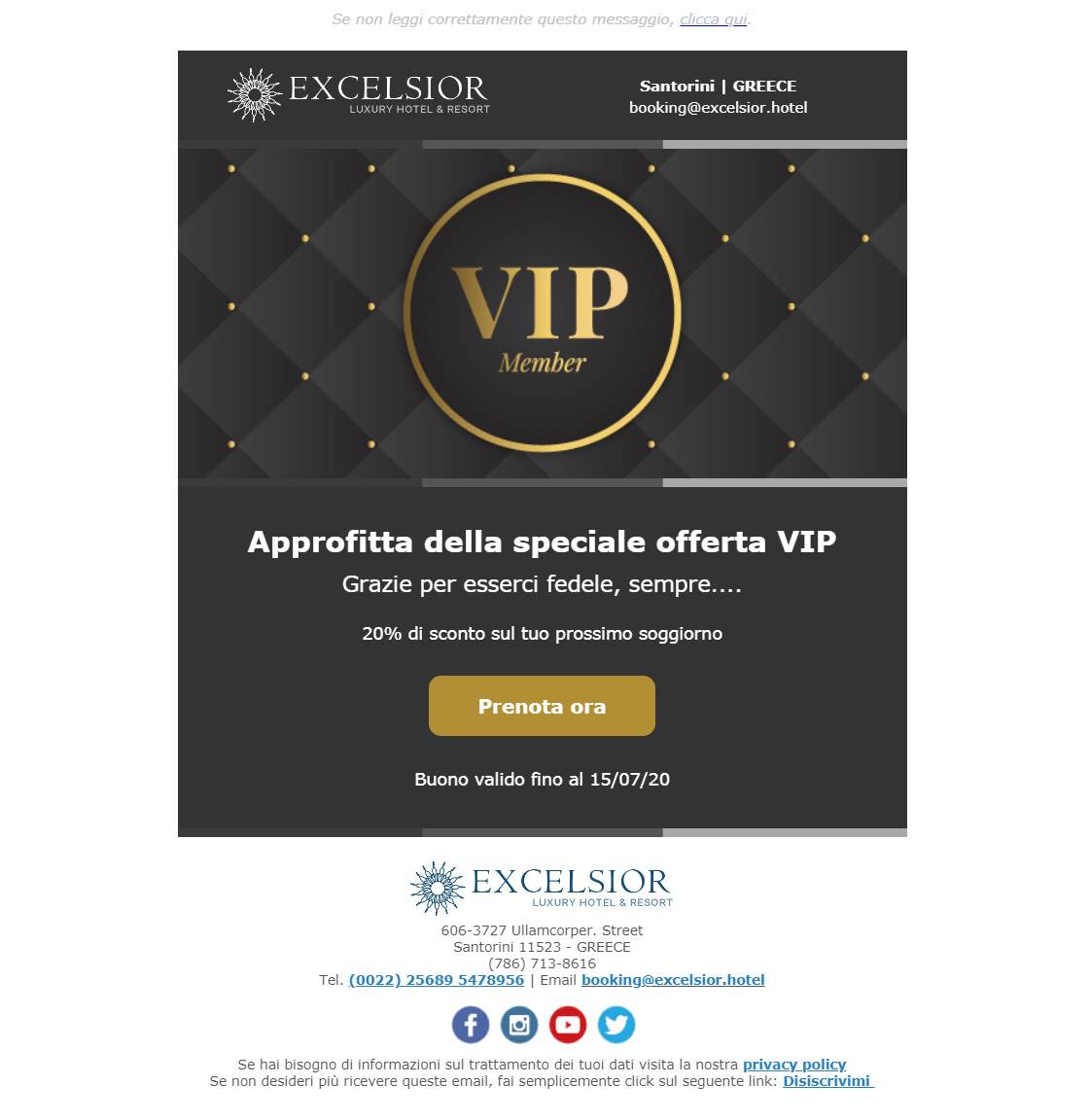 Esempio Newsletter Hotel: Premia la fedeltà dei tuoi clienti