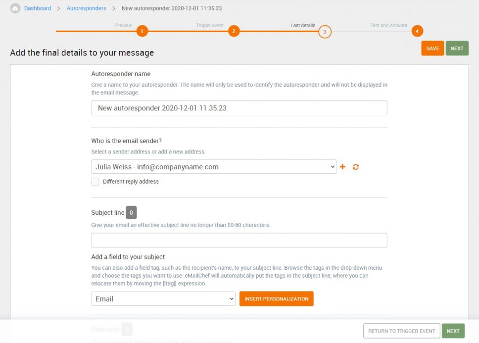Create an automatic welcome email - Emailchef