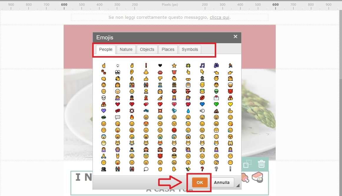 Inserire emoji per la newsletter: categorie emoji su eMailChef