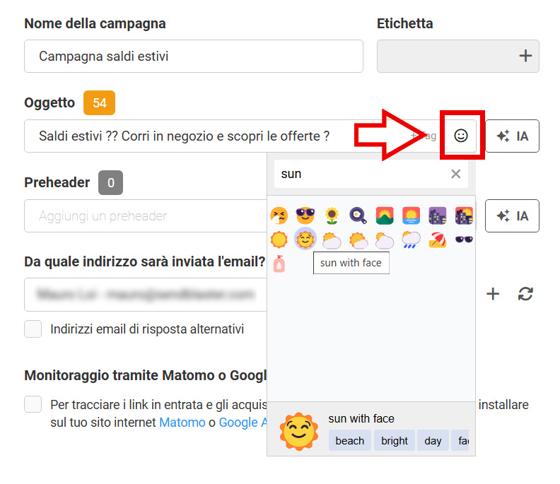 Inserire un'emoji nella riga dell'oggetto di un'email