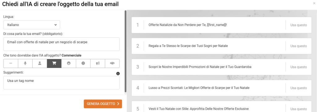 Creazione dell'oggetto dell'email con l'intelligenza artificiale