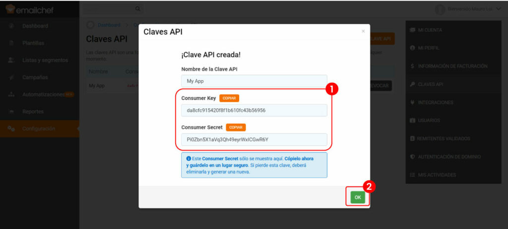 Generar claves API