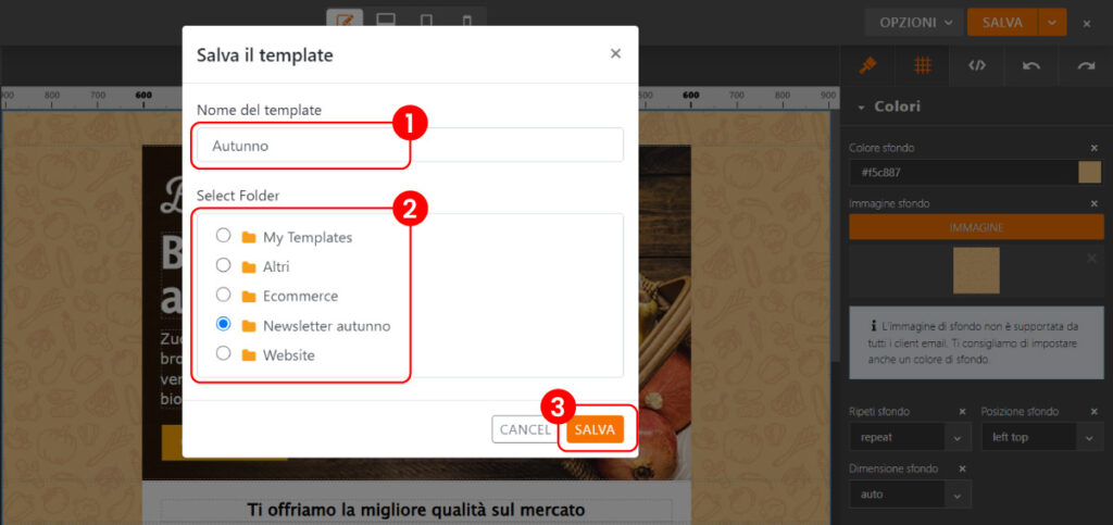 Salvataggio template email in cartella