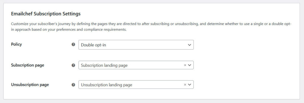 Woocommerce email marketing plugin, subscription settings