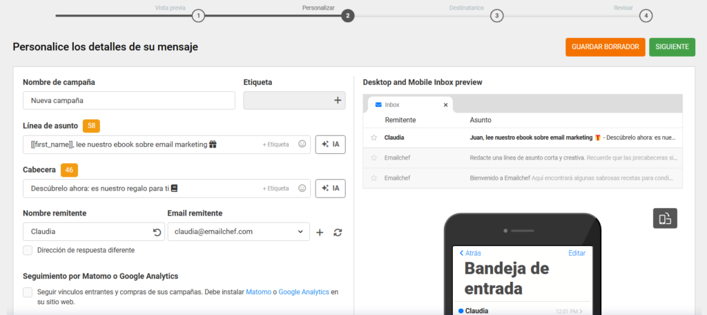 Cómo personalizar los detalles de tu mensaje