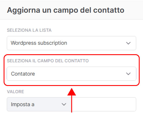 Emailchef Flow: azione aggiorna un campo del contatto