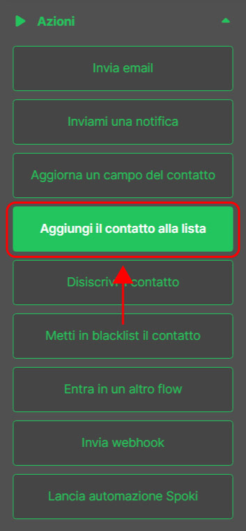 Emailchef Flow: azione aggiungi contatto alla lista
