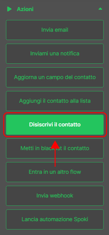 Emailchef Flow: azione disiscrivi contatto