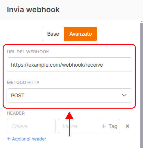 Emailchef Flow: azione invia un webhook