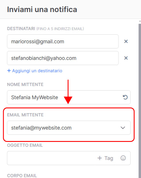 Emailchef Flow: azione inviami una notifica