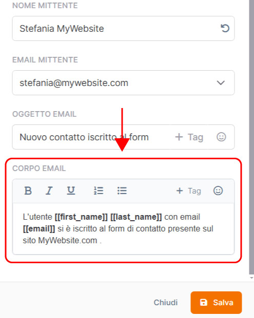 Emailchef Flow: azione inviami una notifica