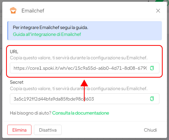 Emailchef Flow: azione lancia automazione Spoki