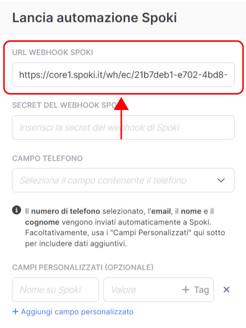 Emailchef Flow: azione lancia automazione Spoki
