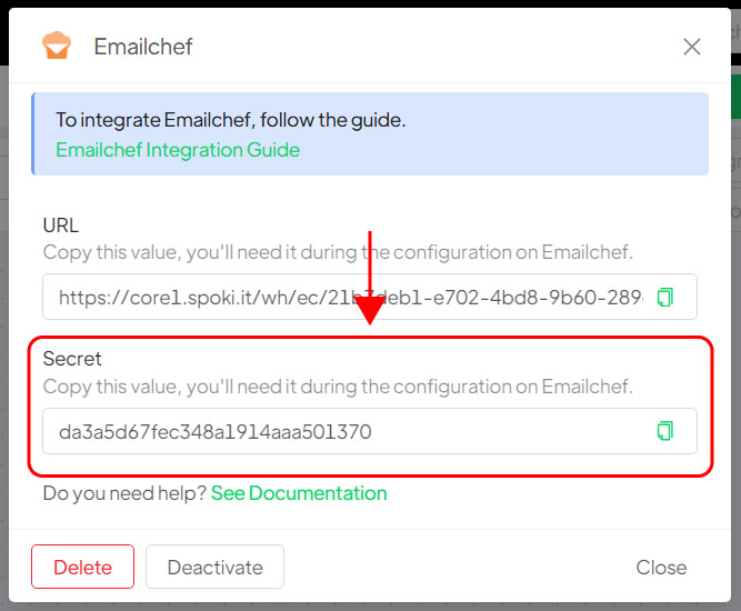 Emailchef Flow: azione lancia automazione Spoki