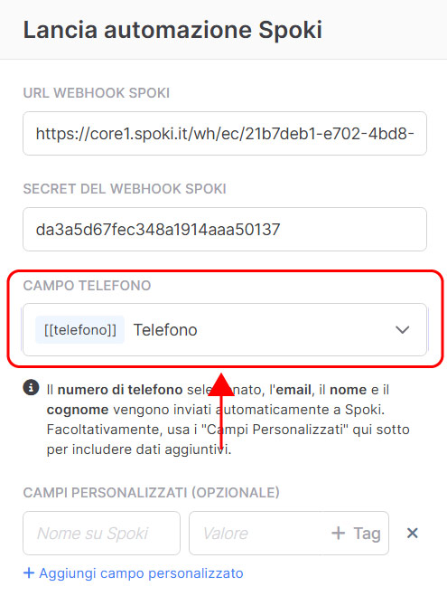 Emailchef Flow: azione lancia automazione Spoki
