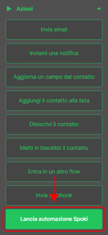Emailchef Flow: azione lancia automazione Spoki