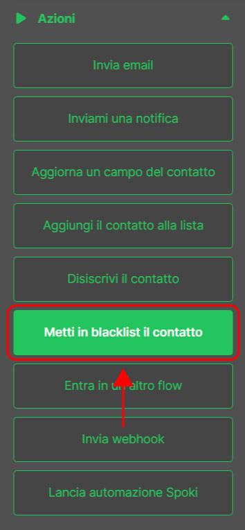 Emailchef Flow: azione metti in blacklist il contatto