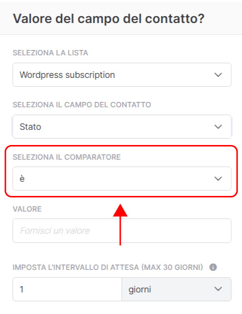 Emailchef Flow: evento valore del campo del contatto