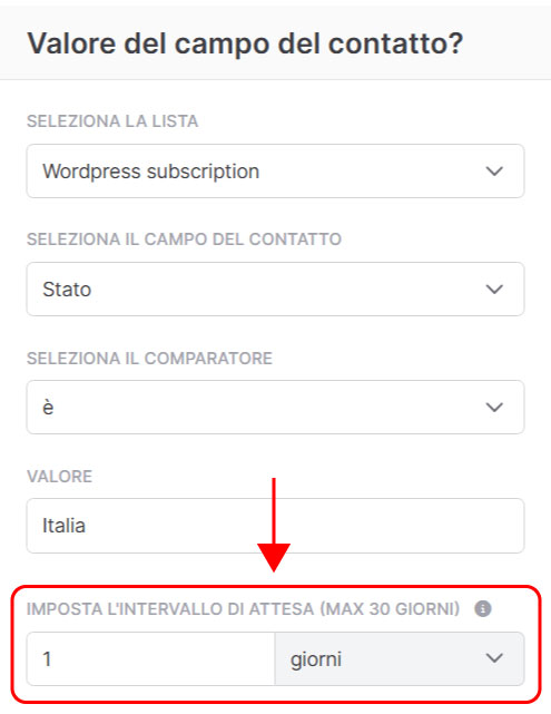 Emailchef Flow: evento valore del campo del contatto
