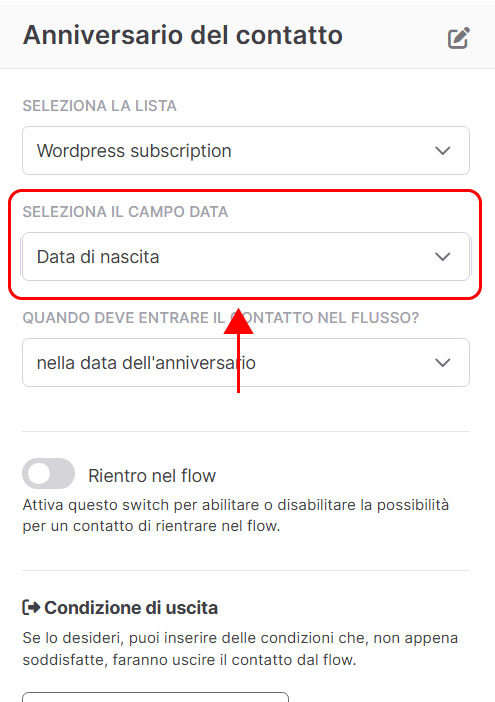 Emailchef flow: anniversario contatto