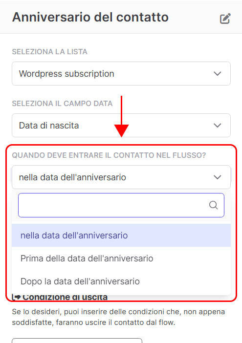 Emailchef flow: anniversario contatto