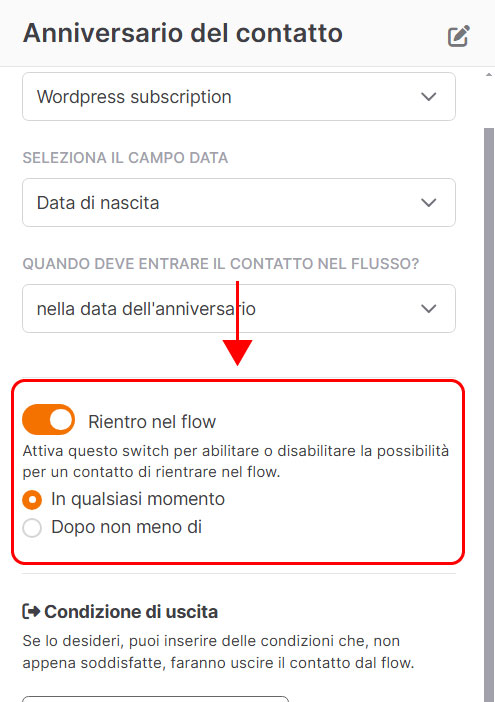 Emailchef flow: anniversario contatto