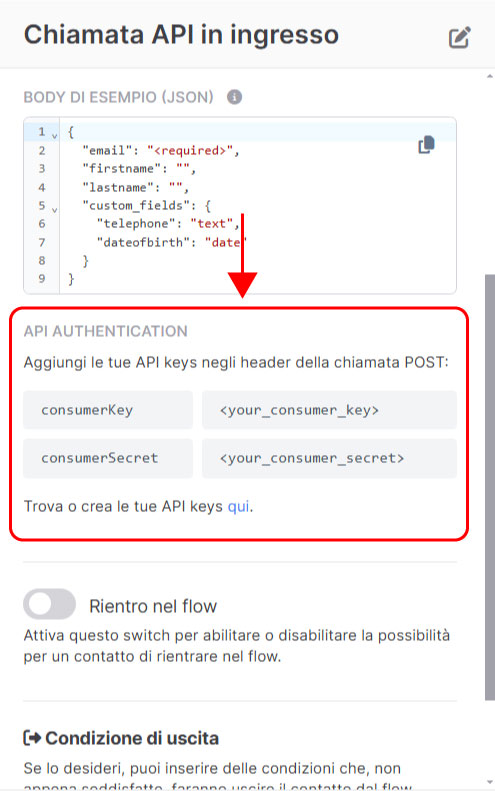 Emailchef Flow: chiamata API in ingresso