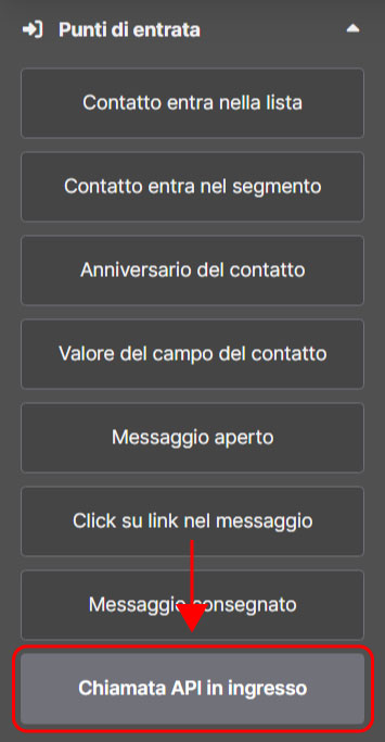 Emailchef Flow: chiamata API in ingresso