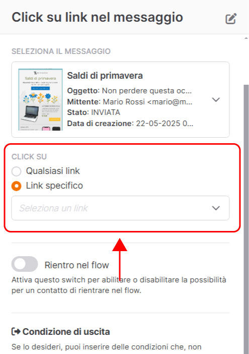 Emailchef Flow: click sul link nel messaggio