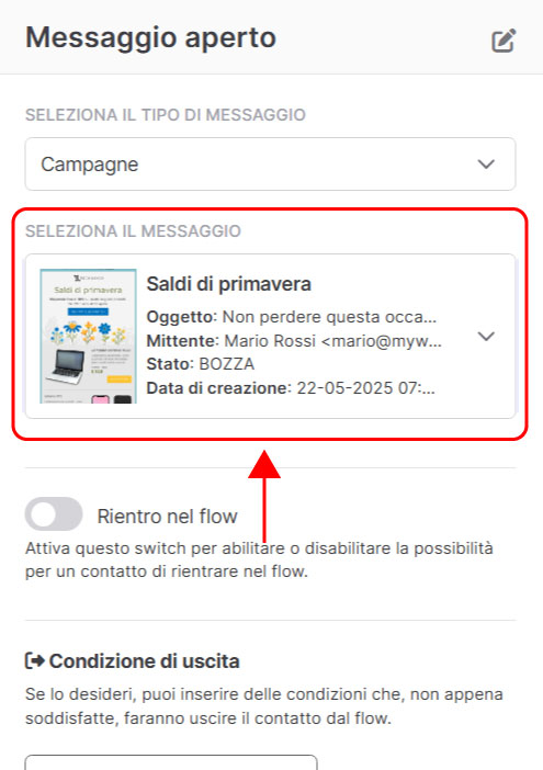 Emailchef Flow: messaggio aperto