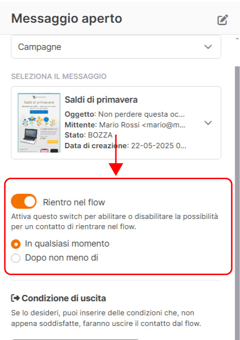 Emailchef Flow: messaggio aperto