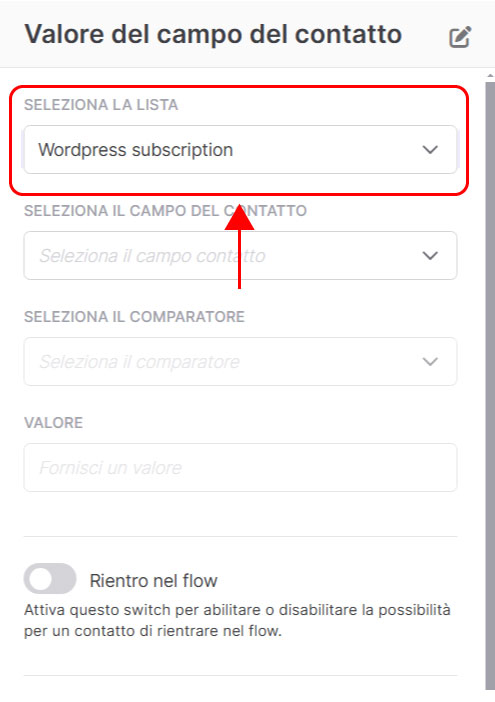 Emailchef Flow: valore del campo del contatto