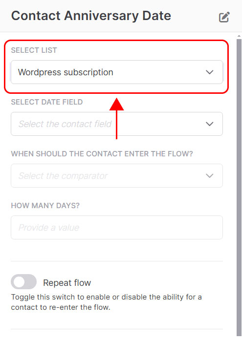 Entry point: contact anniversary date