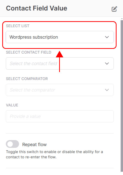 Entry point: contact field value