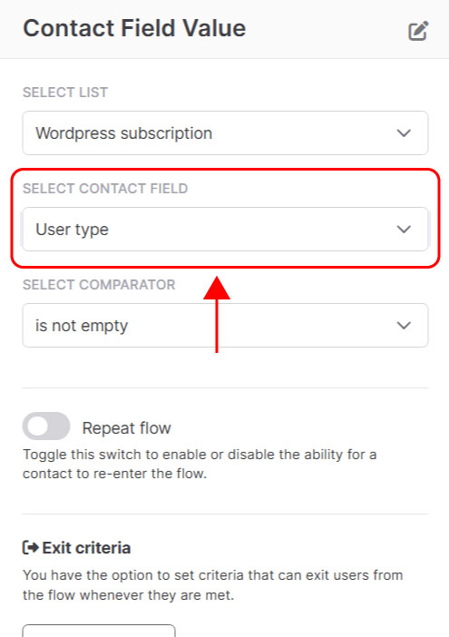 Entry point: contact field value