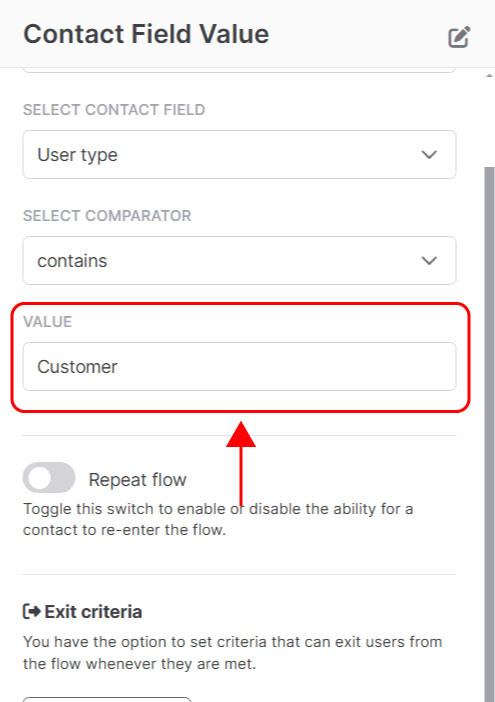 Entry point: contact field value