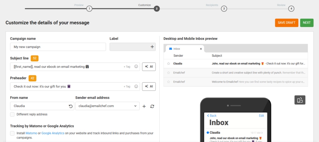 How to customize the details of your message