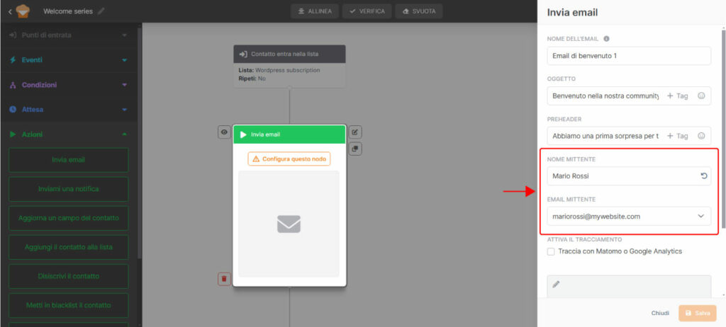 Come impostare il mittente di una campagna email nelle automazioni
