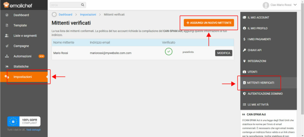 Mittenti email verificati