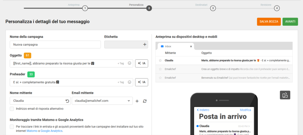 Come personalizzare i dettagli del tuo messaggio