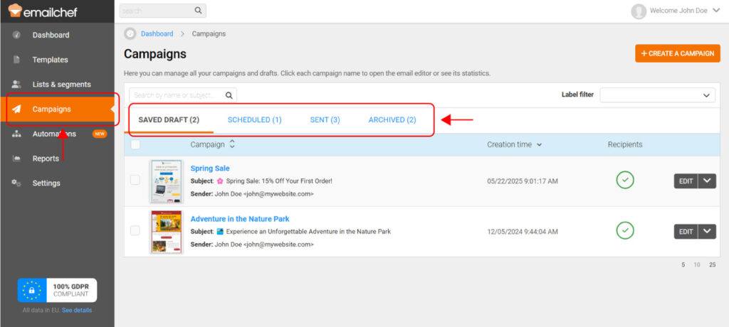 Email marketing campaign management