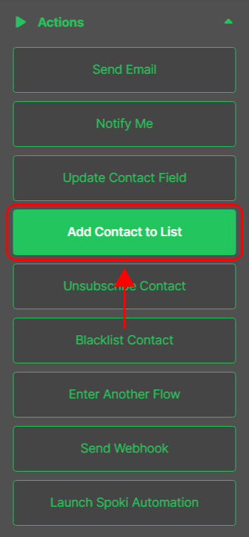 Emailchef Flow: action add contact to list