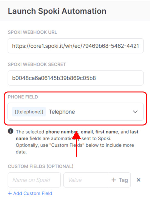 Emailchef Flow: action launch Spoki automation