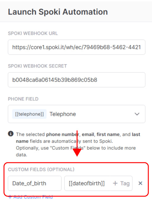 Emailchef Flow: action launch Spoki automation