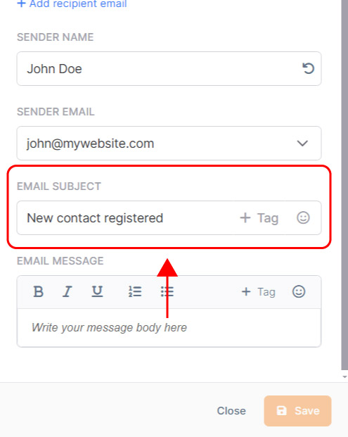 Emailchef Flow: action notify me