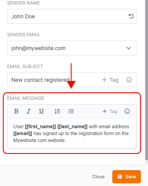 Emailchef Flow: action notify me