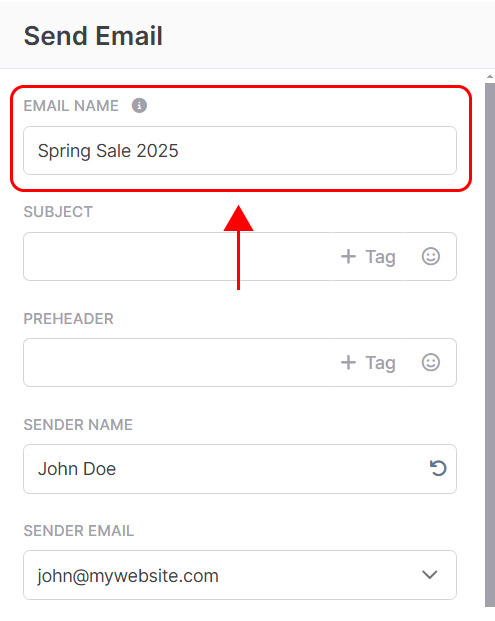 Emailchef Flow: actions send email